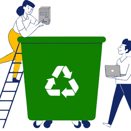 Woman disposing of e-waste into a bin