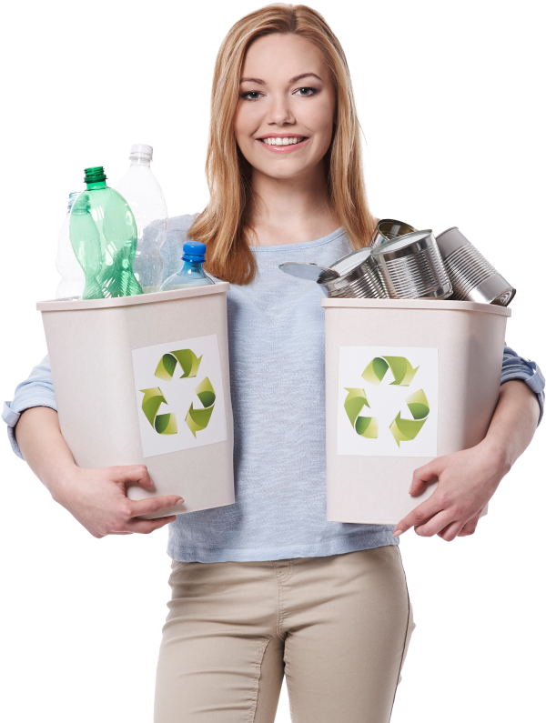 Woman holding recycling bins
